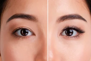 Wimpern vorher-nachher2 Vorher und Nachher Bild einer anderen Wimpernverlängerung in Frankfurt am Main